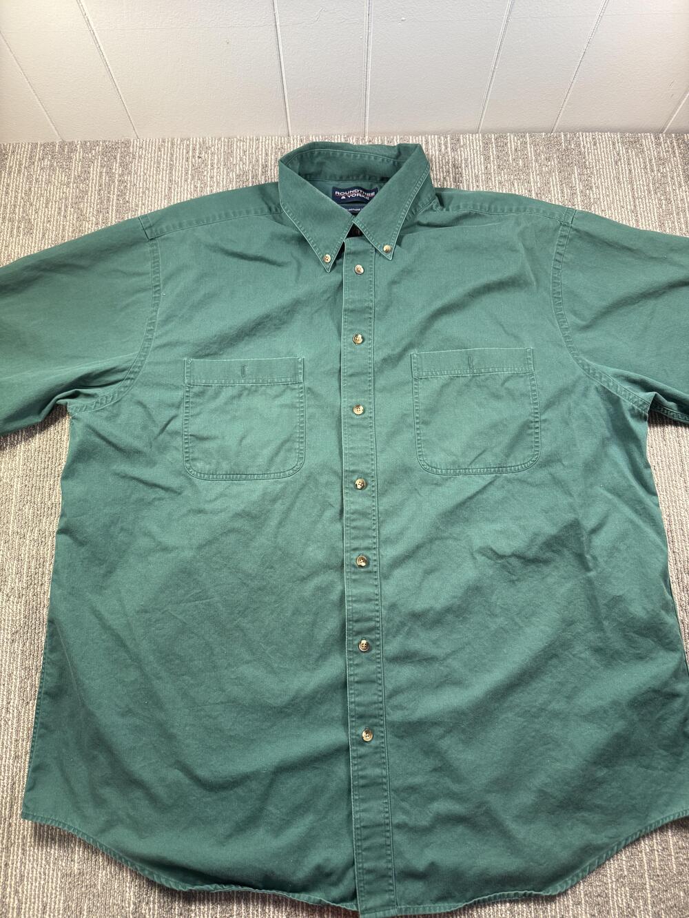 Roundtree & Yorke Shirt Mens 2XLT Green Short Sleeve Button Up Twill Pockets